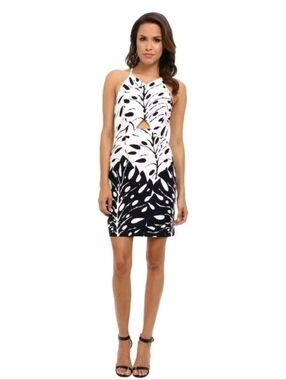 Trina Turk Connor Cut Out Sheath Dress Abstract Midnight Navy White Size 6